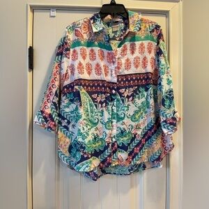 Chico’s Button Front, 3/4 Length Sleeve Womens Blouse. Size 3P (16-18Petite).